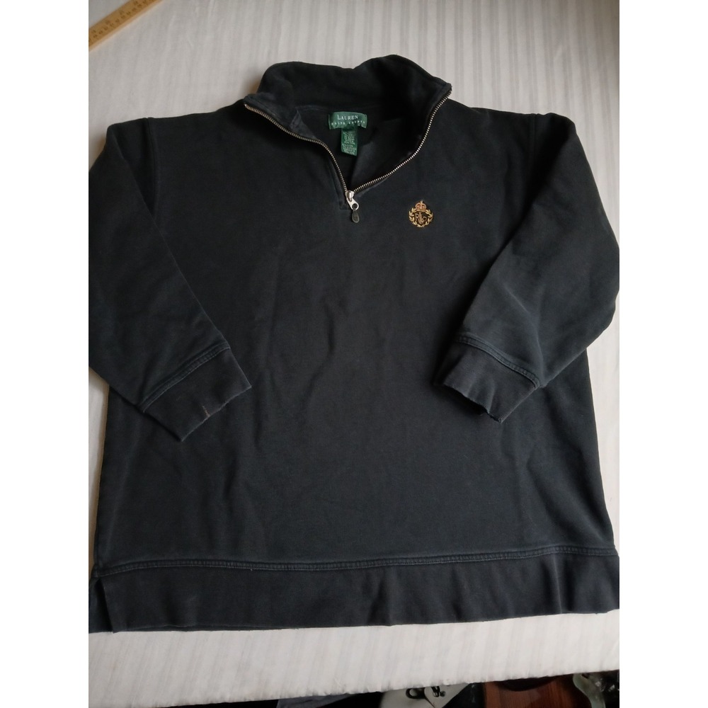 Lauren Ralph Lauren Sweater Large 1/4 Zip Fleece Crest Logo Preppy Vintage